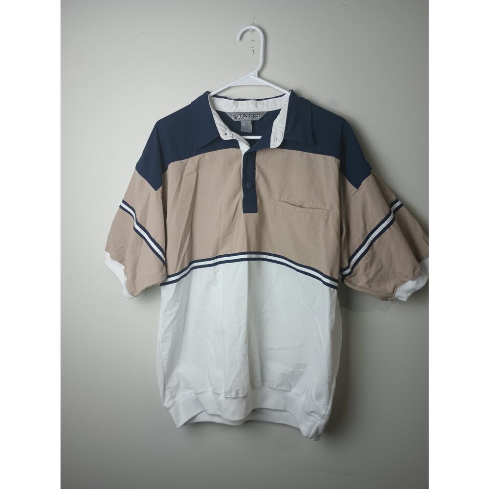 Vtg Static International Polo Shirt 90s Men's‎ Size Large Color Block Collar